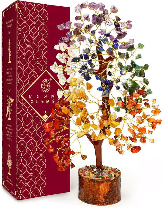 Crystal Tree of Life 7 Chakra Healing Crystal Trees for Home Decor, Office Desk Decor, Living Room Decor, Handmade Bonsai Trees for Positive Energy, Money, Good Luck Birthday Gifts for Women, Mom