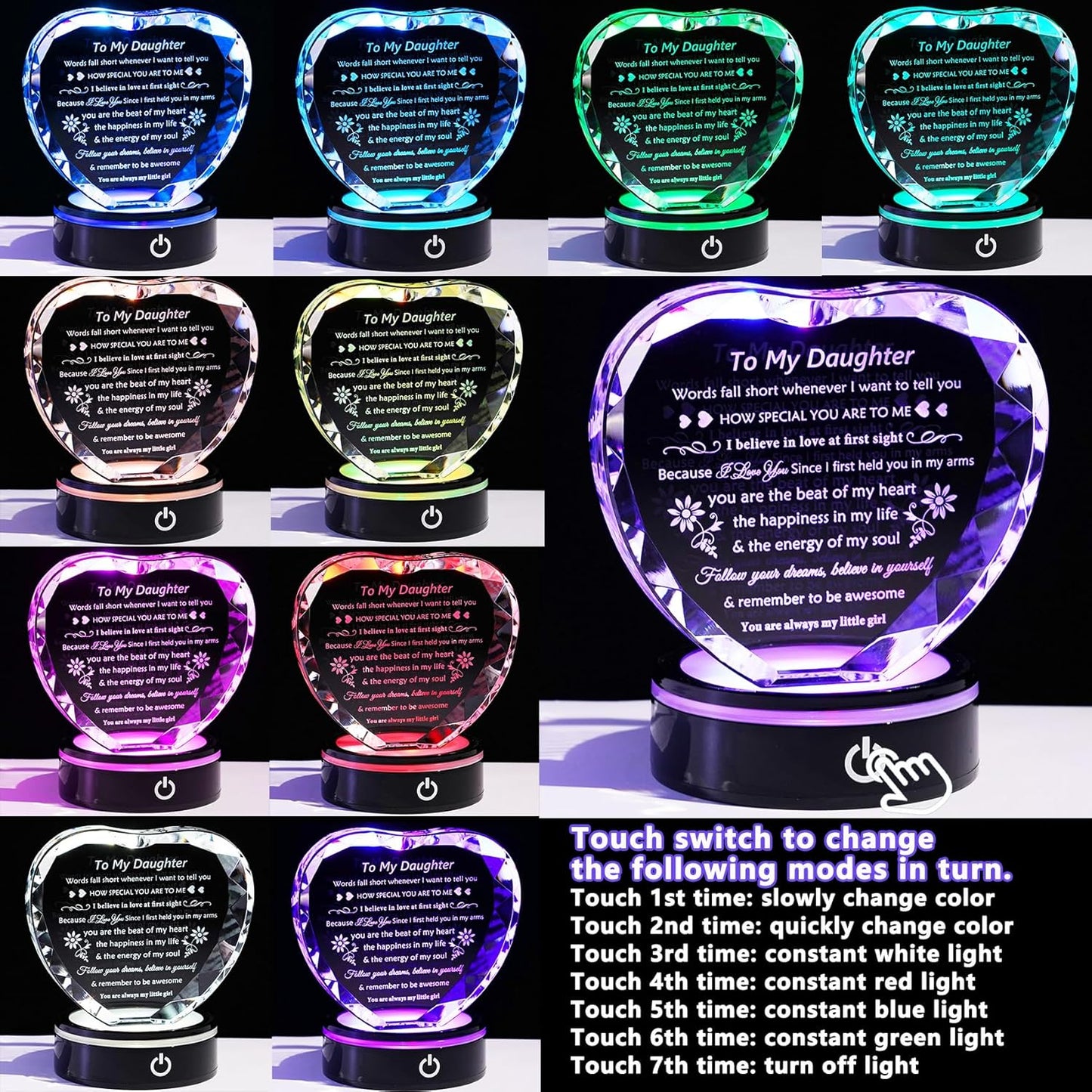 YWHL Daughter Gifts from Mom Dad Best Birthday Graduation Gifts Ideas For Adult Daughter To My Daughter Crystal Keepsake Present with Light Base Gifts for Daughter on Christmas Valentines Mothers Day