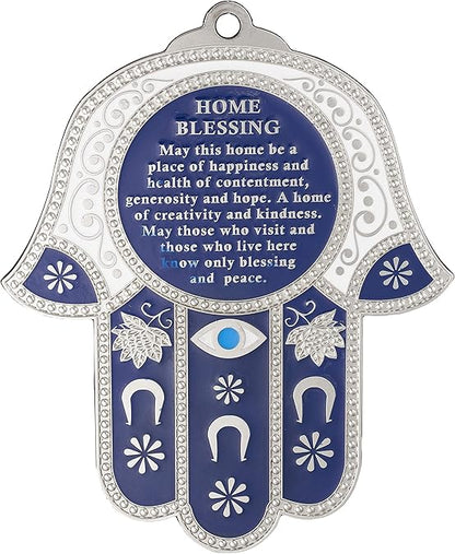 Hamsa Wall Decor Red/Blue Evil Eye Charm Protection Amulet Home/Business Good Luck Charms in English/Hebrew Blessings