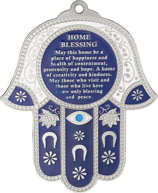 Hamsa Wall Decor Red/Blue Evil Eye Charm Protection Amulet Home/Business Good Luck Charms in English/Hebrew Blessings