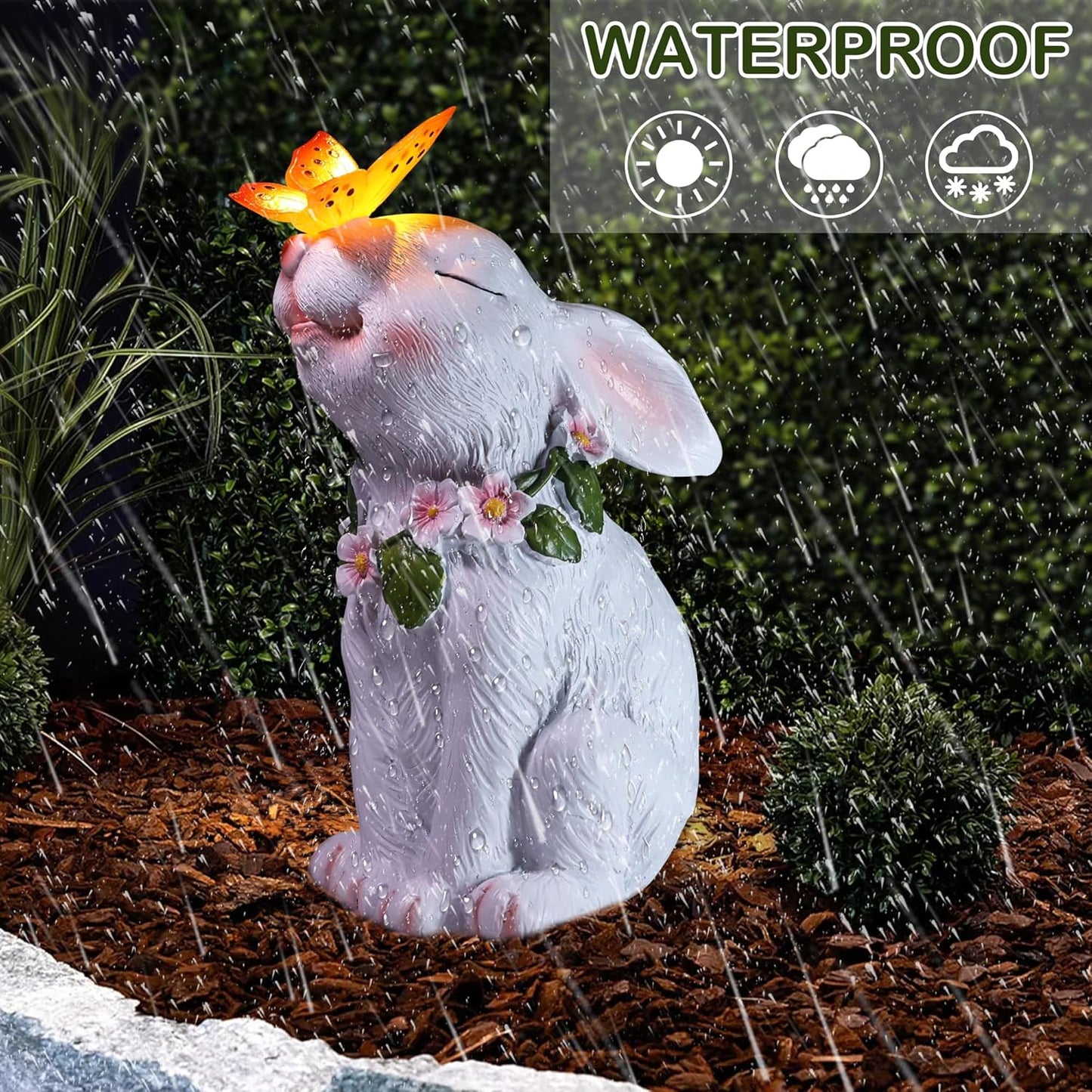 Attivolife Garden Solar Outdoor Statues Rabbit Light, Patio Decor Easter Bunny with Butterfly Ornament for Lawn Balcony Yard Art Decoration, for Mom Grandma