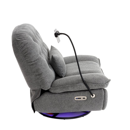 270 Degree Swivel Power Recliner with Voice Control, Bluetooth Music Player,USB Ports, Atmosphere Lamp, Hidden Arm Storage and Mobile Phone Holder for Living Room, Bedroom, Apartment, Grey