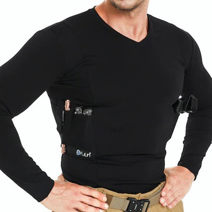 Mens V-Neck Long Sleeve Holster Shirt - Black