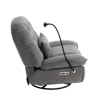 270 Degree Swivel Power Recliner with Voice Control, Bluetooth Music Player,USB Ports, Atmosphere Lamp, Hidden Arm Storage and Mobile Phone Holder for Living Room, Bedroom, Apartment, Grey