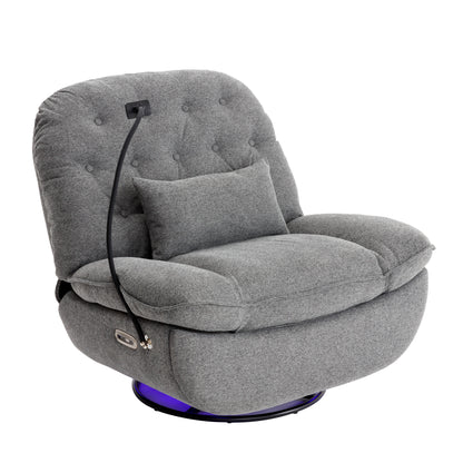 270 Degree Swivel Power Recliner with Voice Control, Bluetooth Music Player,USB Ports, Atmosphere Lamp, Hidden Arm Storage and Mobile Phone Holder for Living Room, Bedroom, Apartment, Grey