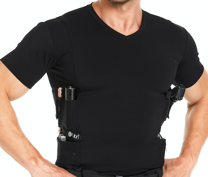 mens-v-neck-holster-shirt-black-extra-zipper-pocket-2